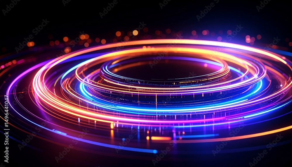 Aufkleber abstract neon light trails forming circular patterns, representing technology and futuristic concept