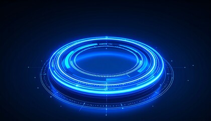 Obraz premium Futuristic technology concept with blue circles. A glowing neon circle design suitable for various tech concepts