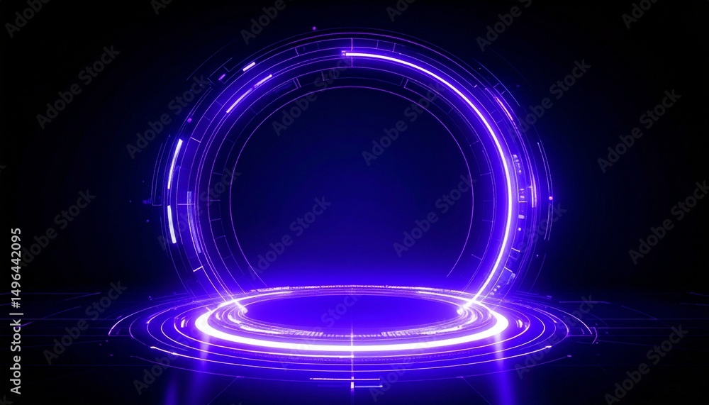 Poster a futuristic neon ring of light, perfect for digital projects. the image features a captivating purp