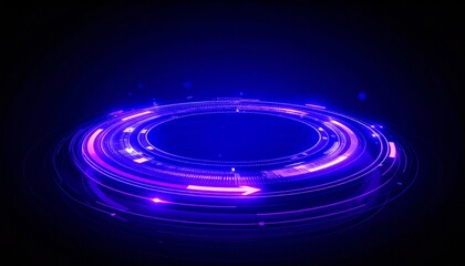 A vibrant digital futuristic circle design with a dark background. A vibrant, modern and technological view in the future