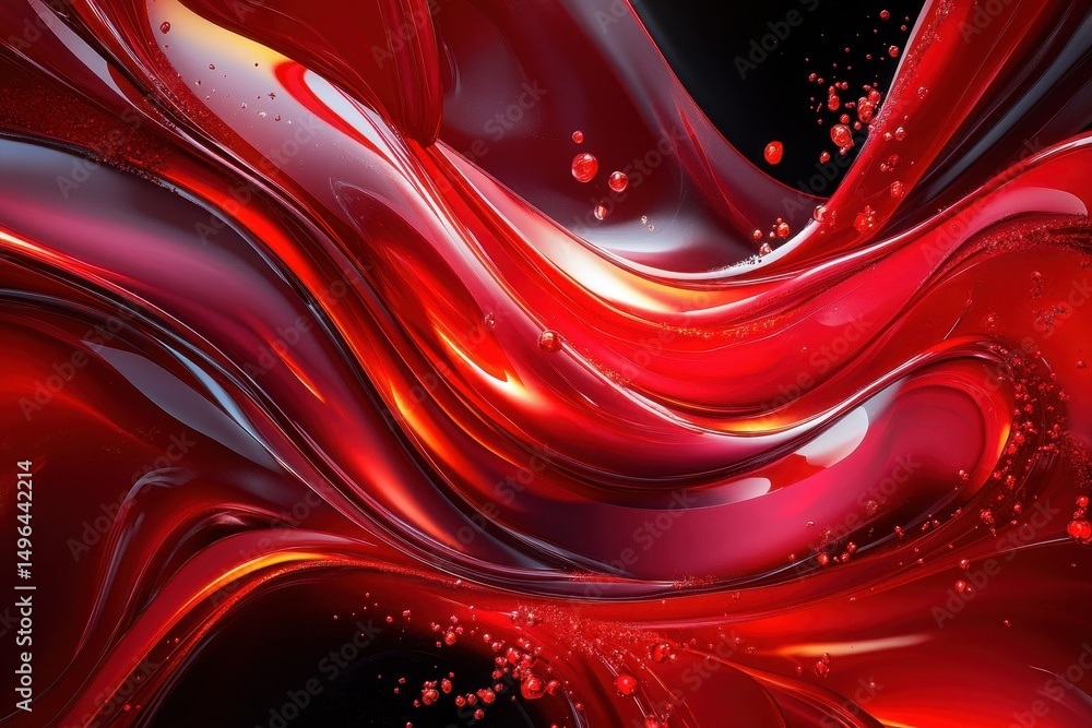 Poster dynamic flow of elegant red wave patterns creating mesmerizing abstract art, elegant red wave fluid 