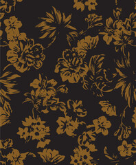 Big flowers pattern, upscale floral pattern. graphical textures floral, trendy colors pattern,Monochrome, flowers background with leaves. vector illustration.