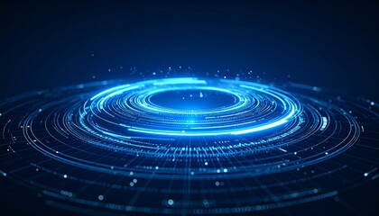 Fototapeta premium Abstract digital technology background with a glowing blue circle. A digital concept of the future