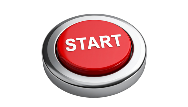 A close-up shot of a red "START" button, emphasizing its central role in initiating an action or process. The button is surrounded by a metallic rim.