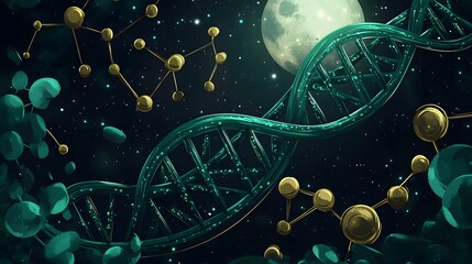 Cosmic dna helix in a starry night scene.