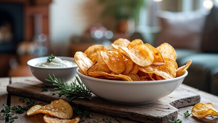 Crispy Homemade Potato Chips A Perfect Snack with Creamy Dip