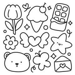 Cute Hand Drawn Doodles Elements for Coloring Page
