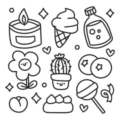 Cute Hand Drawn Doodles Elements for Coloring Page