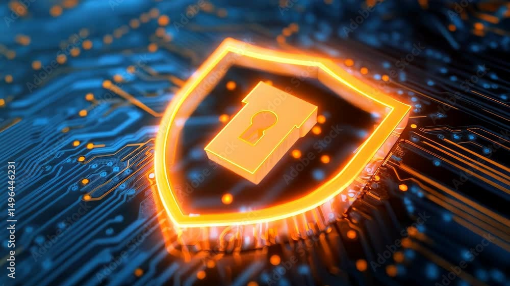 Aufkleber digital shield icon on circuit board background representing security