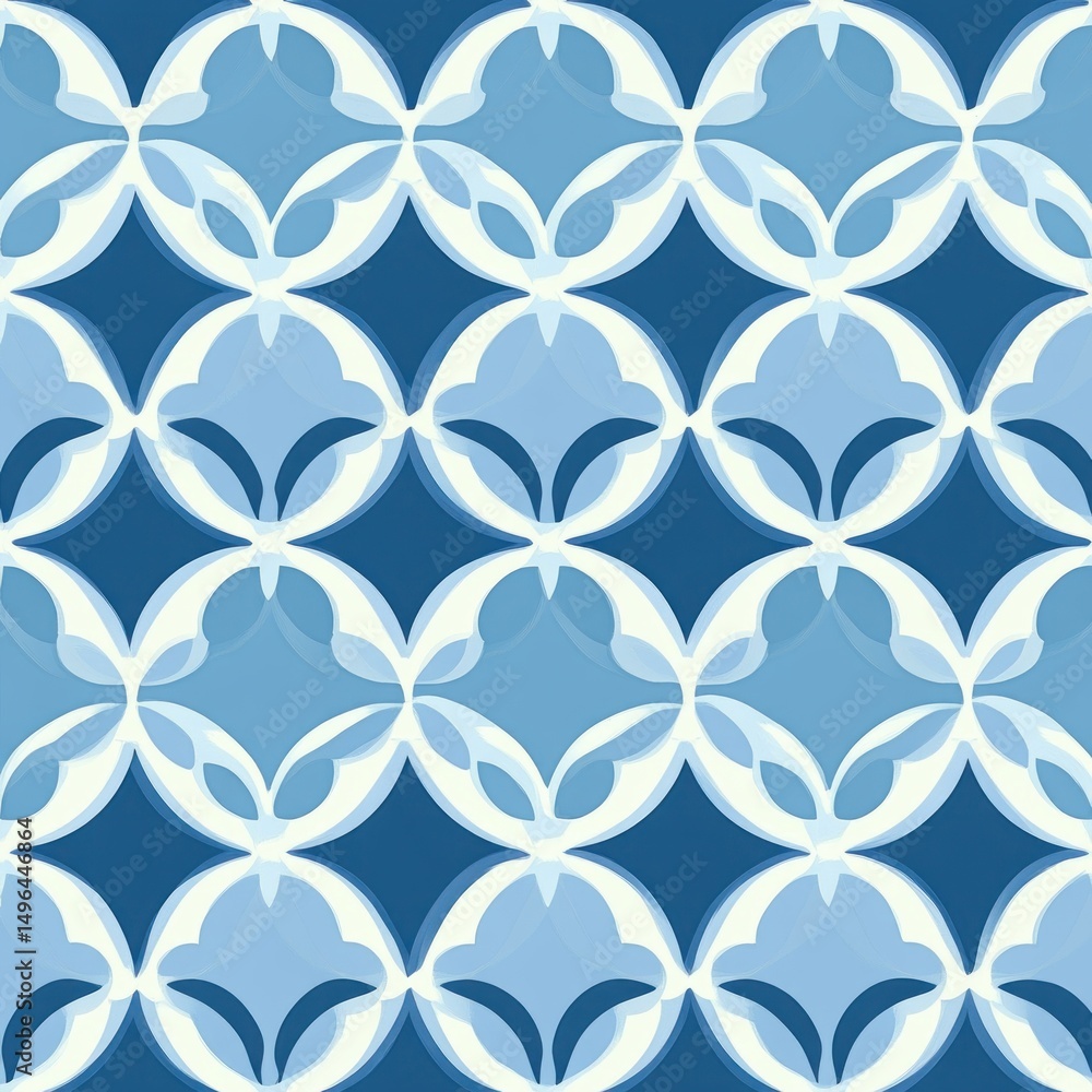 Aufkleber seamless geometric pattern in shades of blue and white featuring interlocking circular shapes and di