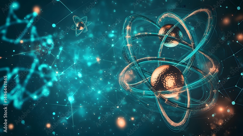 Poster abstract representation of atomic structure and connections.
