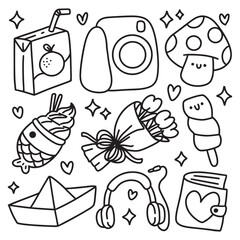 Cute Hand Drawn Doodles Elements for Coloring Page