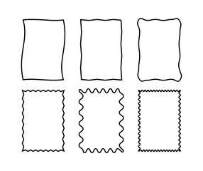 Set of Rectangular Outline Frames with Wavy and Zigzag Borders