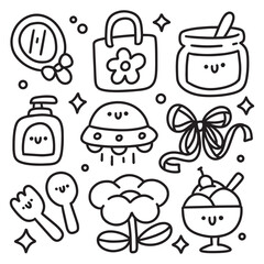 Cute Hand Drawn Doodles Elements for Coloring Page