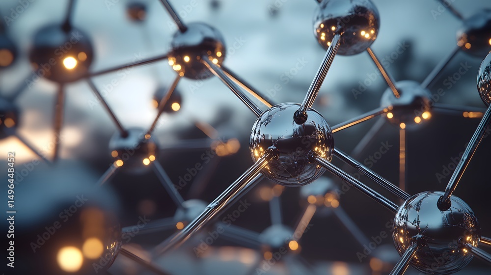 Aufkleber metallic molecular structure illuminated by soft light.