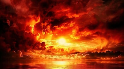 Eclipse of Shadows: A Sinister Tapestry of Black-Dark Red Skies, Fiery Clouds, and Apocalyptic Visions – A Dramatic Background for Ominous Fantasy and Horror Design. Immerse in a realm where the heave