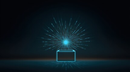 A gift cube box glowing with a yellowish white light on top, emitting small particles of light upwards, as if something magical or luminous was coming out of it.