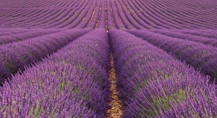Lavender Field Rows: Rows of vibrant purple lavender plants stretch towards the horizon, creating a breathtaking and calming scene in a vast field.