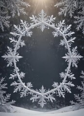 Obraz premium Refined snowflake frame, varied sizes against snowy backdrop Festive Christmas design , ornate, winter scene