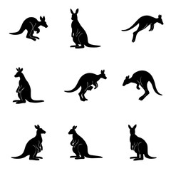 kangaroo silhouettes vector design, animal, vector, horse, illustration, animals, dog, wild, set, icon, deer, nature, wolf, black, elephant, kangaroo, farm, mammal, pet, design, wildlife