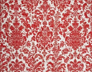 Rich red flock damask wallpaper, white background  Retro vintage style ,  classic,  wallcovering,  white background