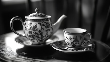 Fototapeta premium Elegant tea set in monochrome.