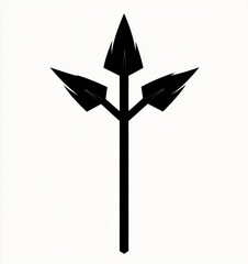 Black silhouette of a three-pronged arrow with jagged tips on a white background