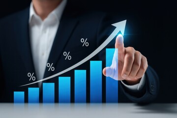 Business Growth Chart with Rising Arrow and Percentage Symbols | Positive Trend Illustration for Financial Analysis, Investment Strategies and Stock Market Reports