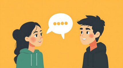 Happy couple conversation with yellow.