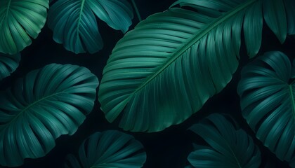 Abstract Green Leaf Texture with Dark Blue Tone Nature Background Featuring Tropical Leaf Design