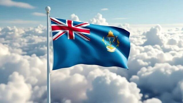 Waving flag of turks and caicos islands against a cloudy blue sky