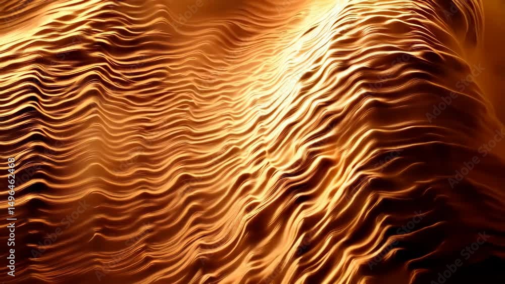 Poster abstract golden rippling pattern, digital art waves, dynamic texture, smooth gradient, elegant backg