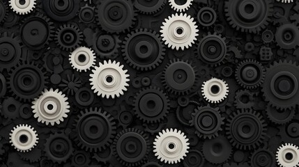 Interlocking black and white metal gears