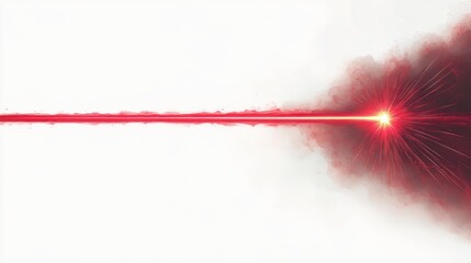 Fototapeta premium Bright red laser beam shooting horizontally with glowing and sparkling effects against a white background