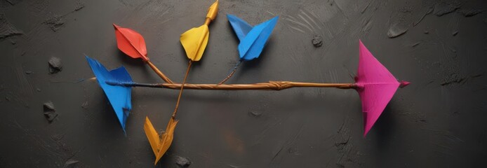 Close-up of three arrows forming a circle, vibrant colors on a textured surface ,  effort,  earth,  trash