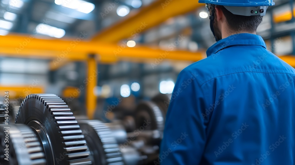 Poster the inside of an engineering workshop with high-tech industrial equipment. long_title:a view of the 