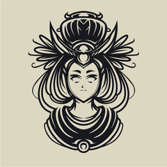 Cute geisha detail line art vector illustration template