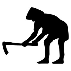 Silhouette of a farmer working in the field with a hoe