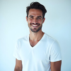 Obraz premium Sport Model Posing in Dry Fit V-Neck Tee Under Cool Blue Lighting