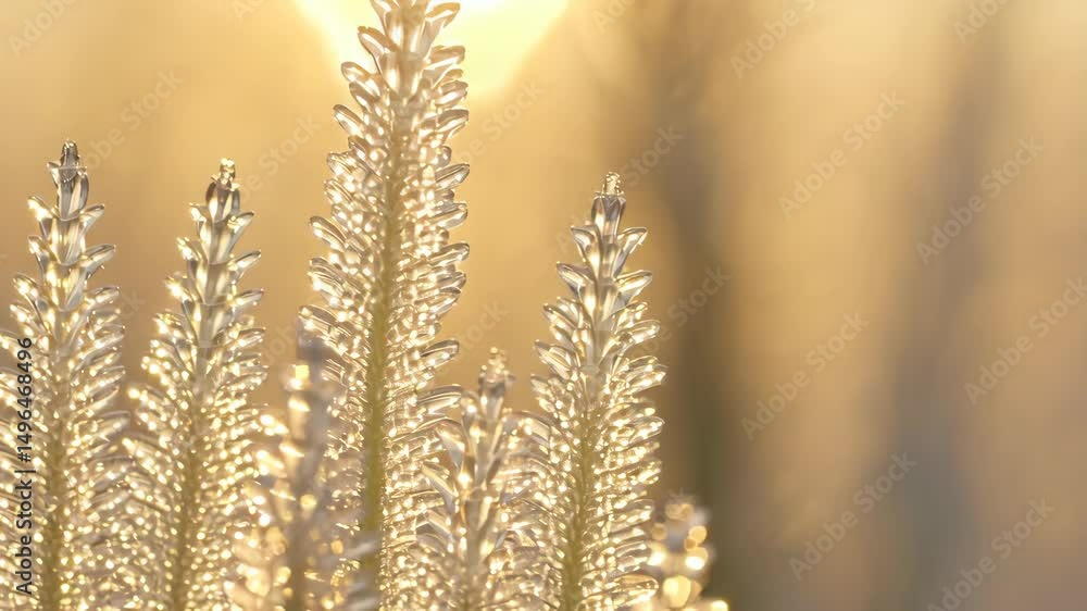 Poster group of illuminated glass flower sculptures on a gold bokeh background create a stunning display
