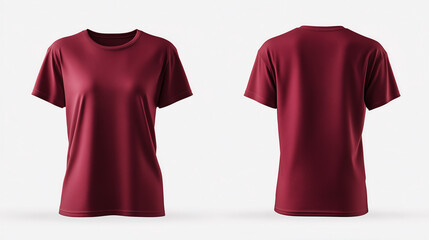 Plain maroon women's t-shirt mockup displayed in front and back views, featuring short sleeves and a round neck. 