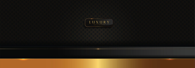 Black gold luxury pattern background, geometric design with border line, horizontal wallpaper, web layout, cover template, elegant modern vector art, handcrafted and not AI generated