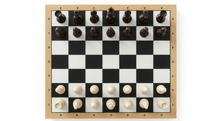 Chessboard game set up ready to play.