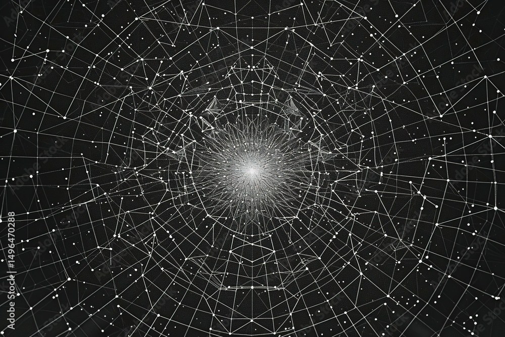 Poster network of connections digital web of data flowing and connected through space