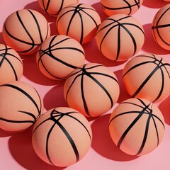 Obraz premium Close-up of many pale peach basketballs