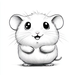 cute fluffy cartoon hamster with big eyes and small paws standing and smiling happily