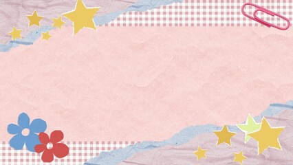 vintage powerpoint (ppt) pink background with star, paper and flowers