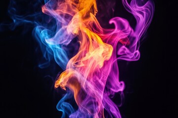 Obraz premium Colorful fire flames dance and swirl against a dark background in a mesmerizing display of light and movement, Colorful fire flame on dark black background, Photo seamless ing