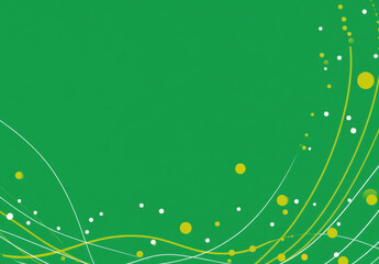 Vibrant green background featuring abstract geometric shapes, including white lines and colorful dots, creating lively and dynamic visual effect