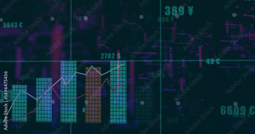 Aufkleber single bar rising sparking bars building with teal orange cells and lines plotting currency trends